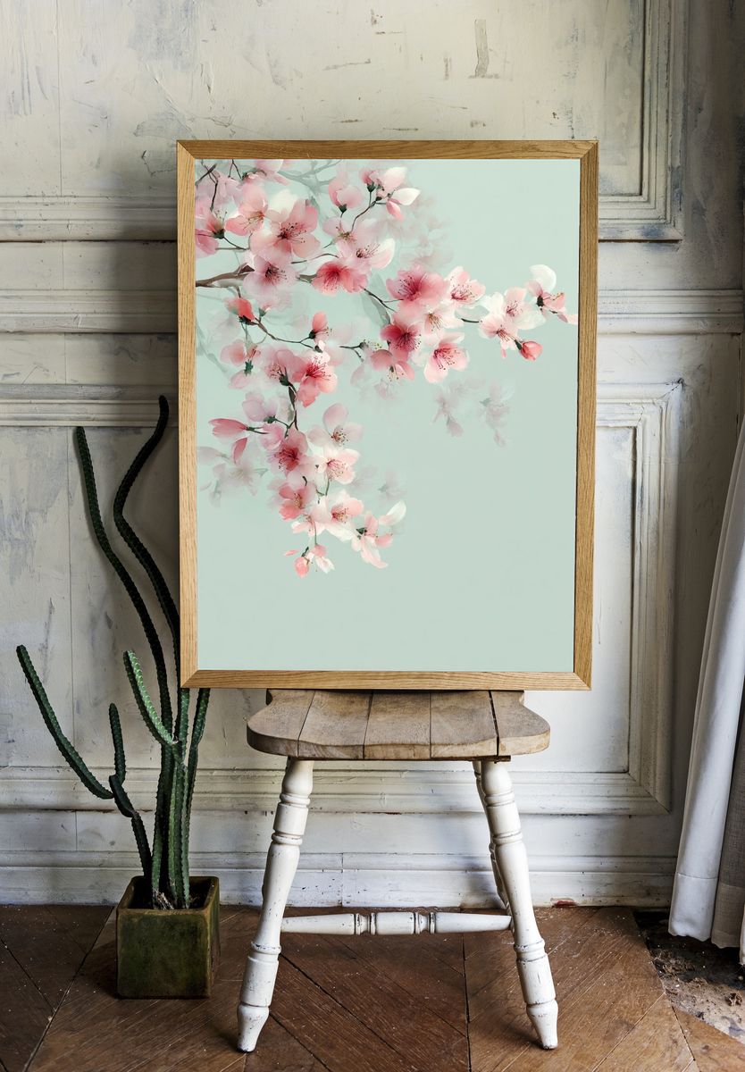 Cherry Blossom Watercolor Print. room preview