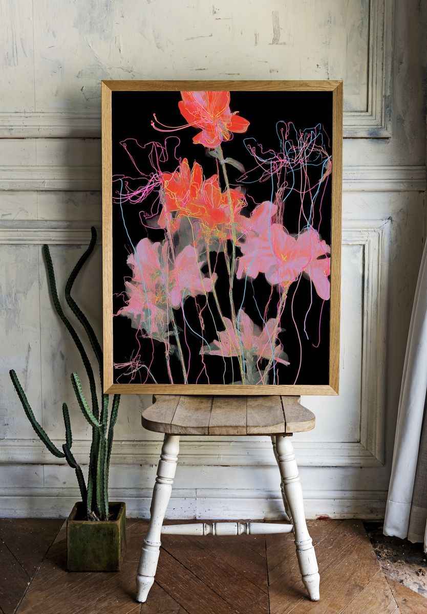 Neon Bloom Abstract Poster. room preview