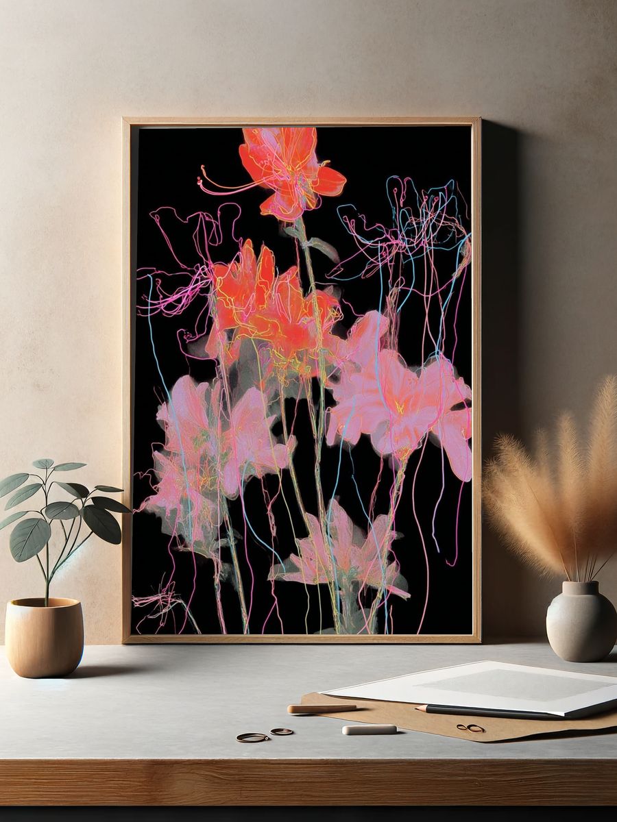 Neon Bloom Abstract Poster. — room view 2