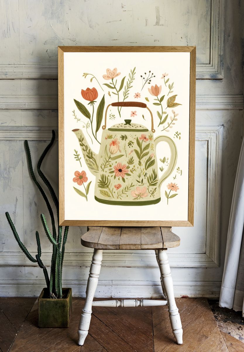 Floral Teapot Botanical Print. — room view 1
