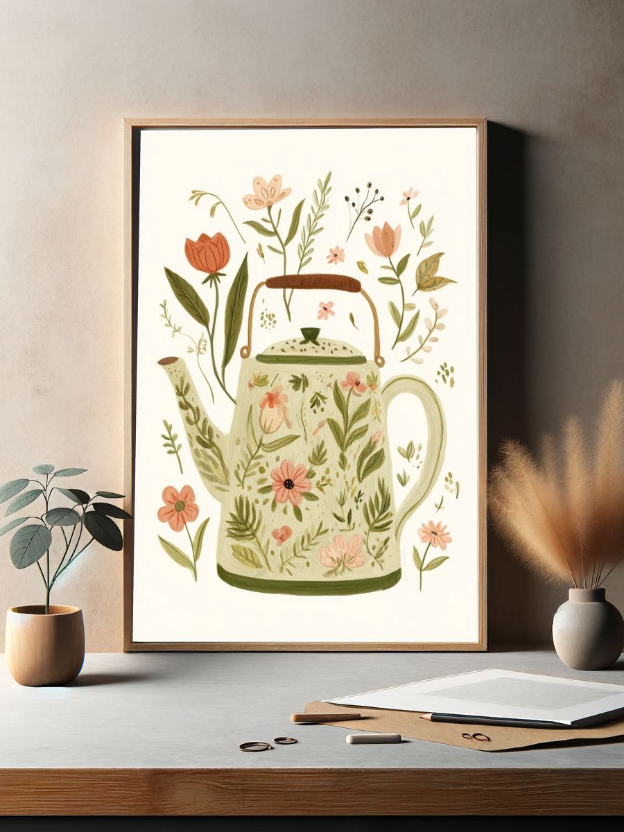 Floral Teapot Botanical Print. — room view 2