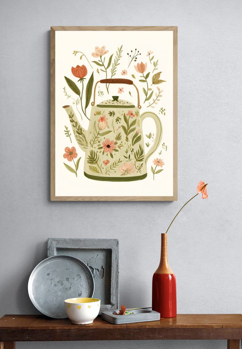 Floral Teapot Botanical Print. — room view 3