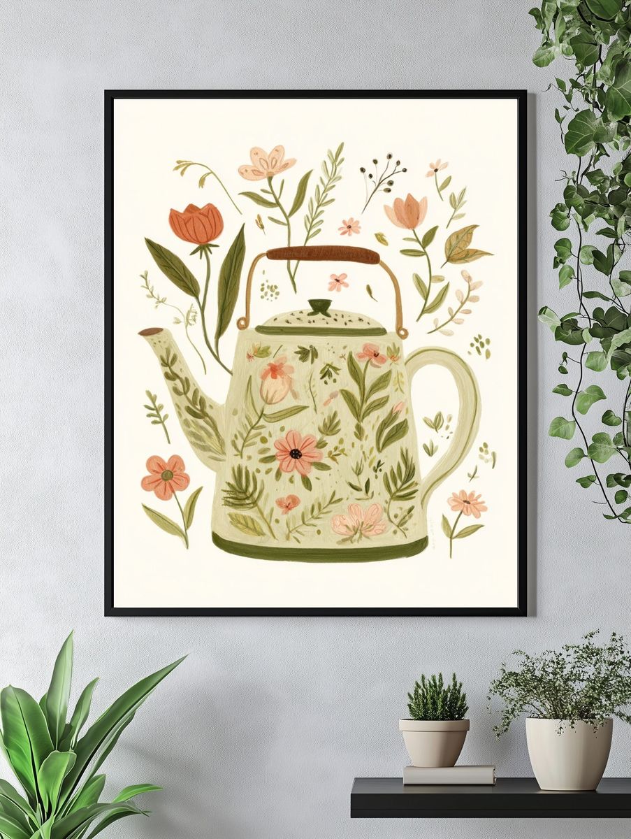 Floral Teapot Botanical Print. — room view 4