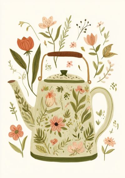Floral Teapot Botanical Print. poster