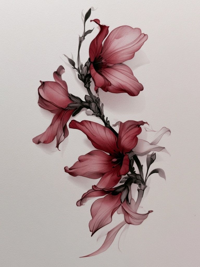 Crimson Floral Ink Poster. poster detail