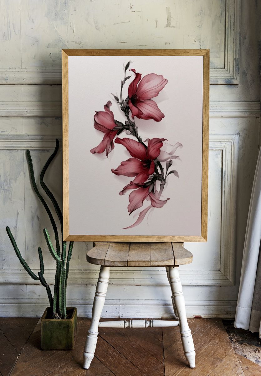 Crimson Floral Ink Poster. — room view 1