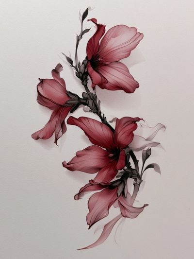 Crimson Floral Ink Poster.
