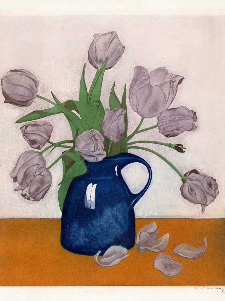 Everbag tulips, vintage Japanese etching. poster detail