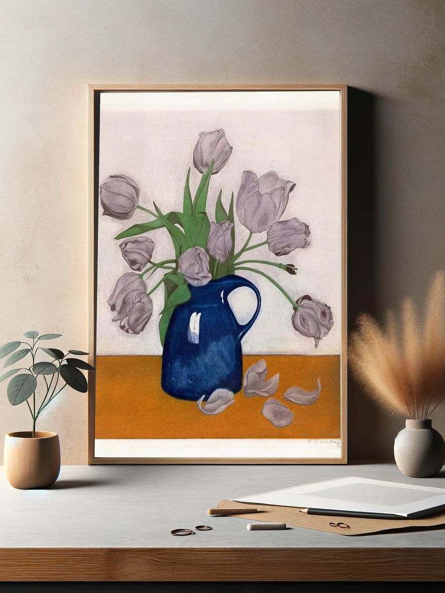 Everbag tulips, vintage Japanese etching. — room view 2