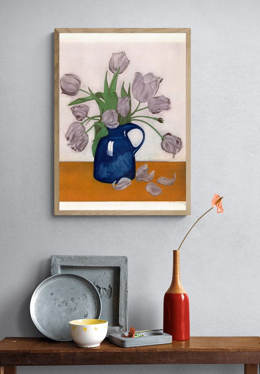 Everbag tulips, vintage Japanese etching. — room view 3