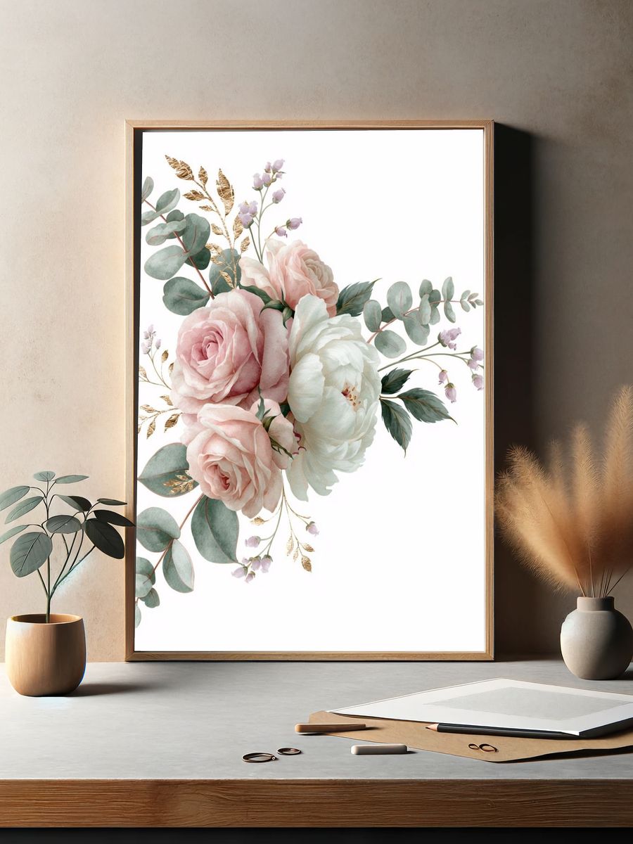 Blush Peony Bouquet Botanical Print. — room view 2