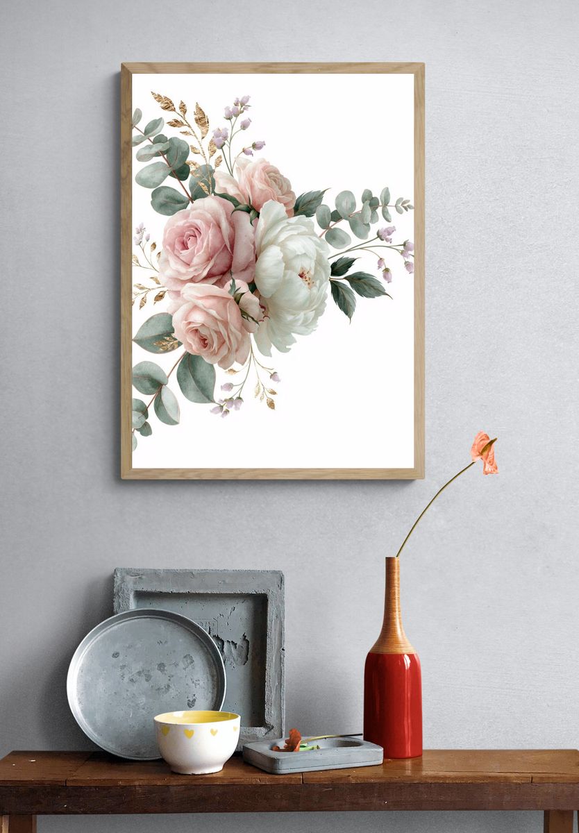 Blush Peony Bouquet Botanical Print. — room view 3