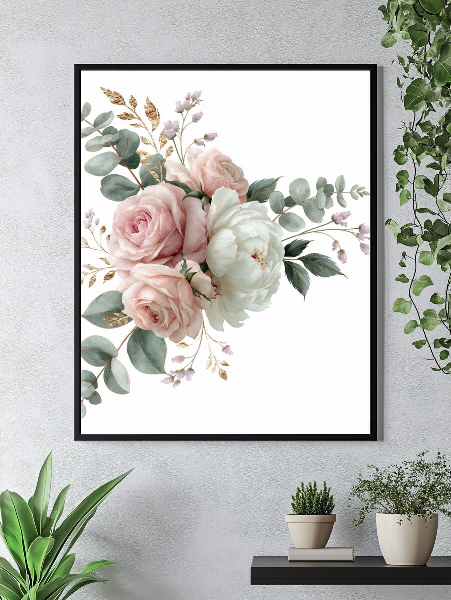 Blush Peony Bouquet Botanical Print. — room view 4