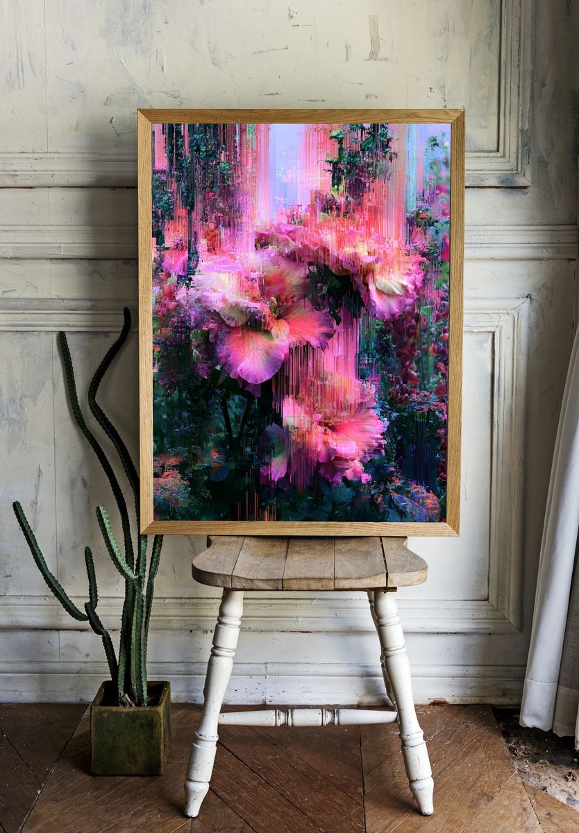 Glitch Bloom Garden Print. room preview