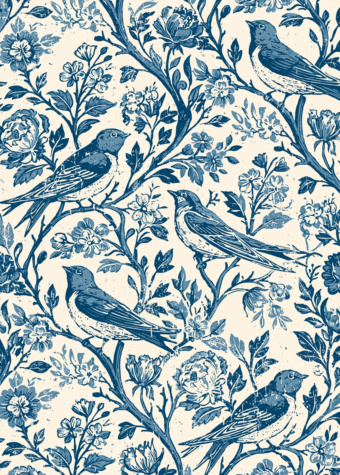 Bluebird Floral Pattern Poster. poster detail