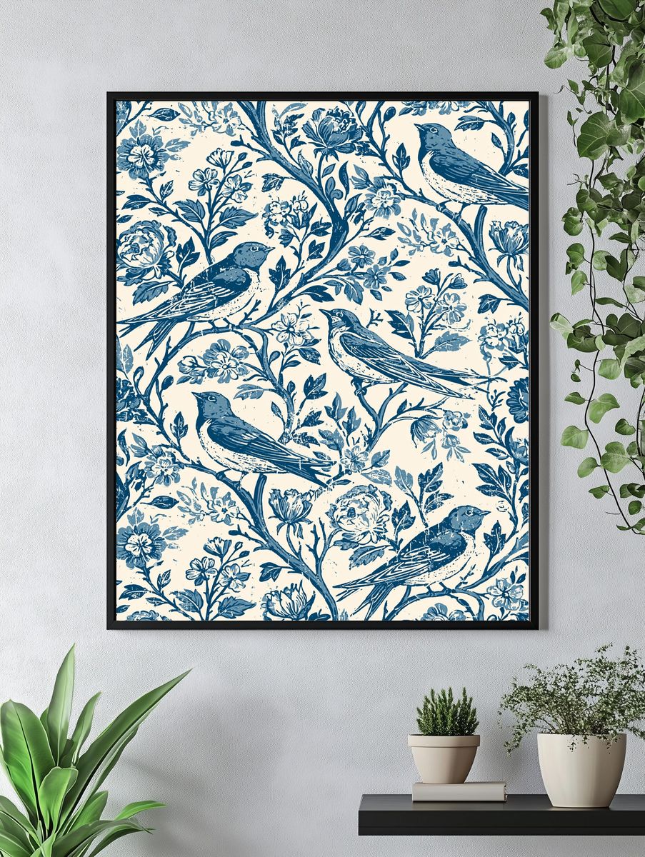 Bluebird Floral Pattern Poster. — room view 4
