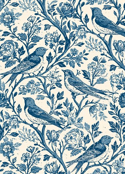 Bluebird Floral Pattern Poster.