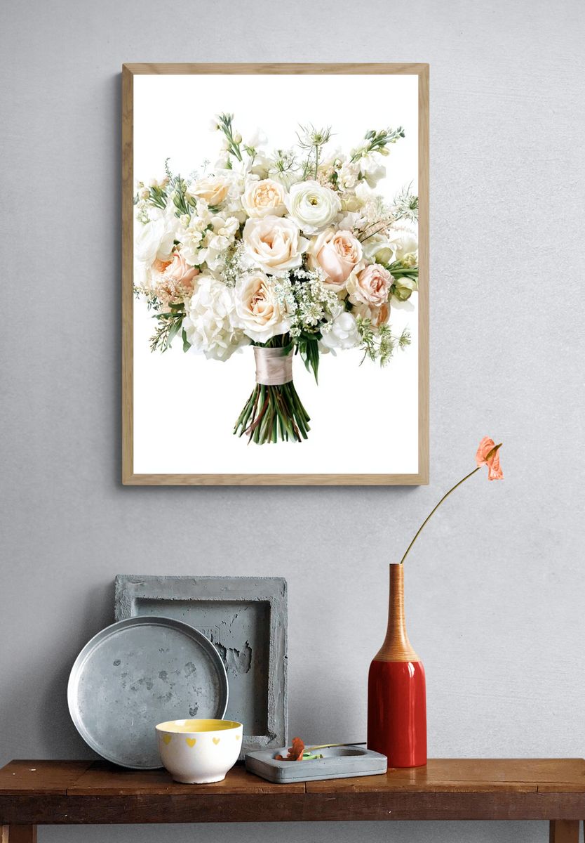Blush White Floral Bouquet Print. — room view 3