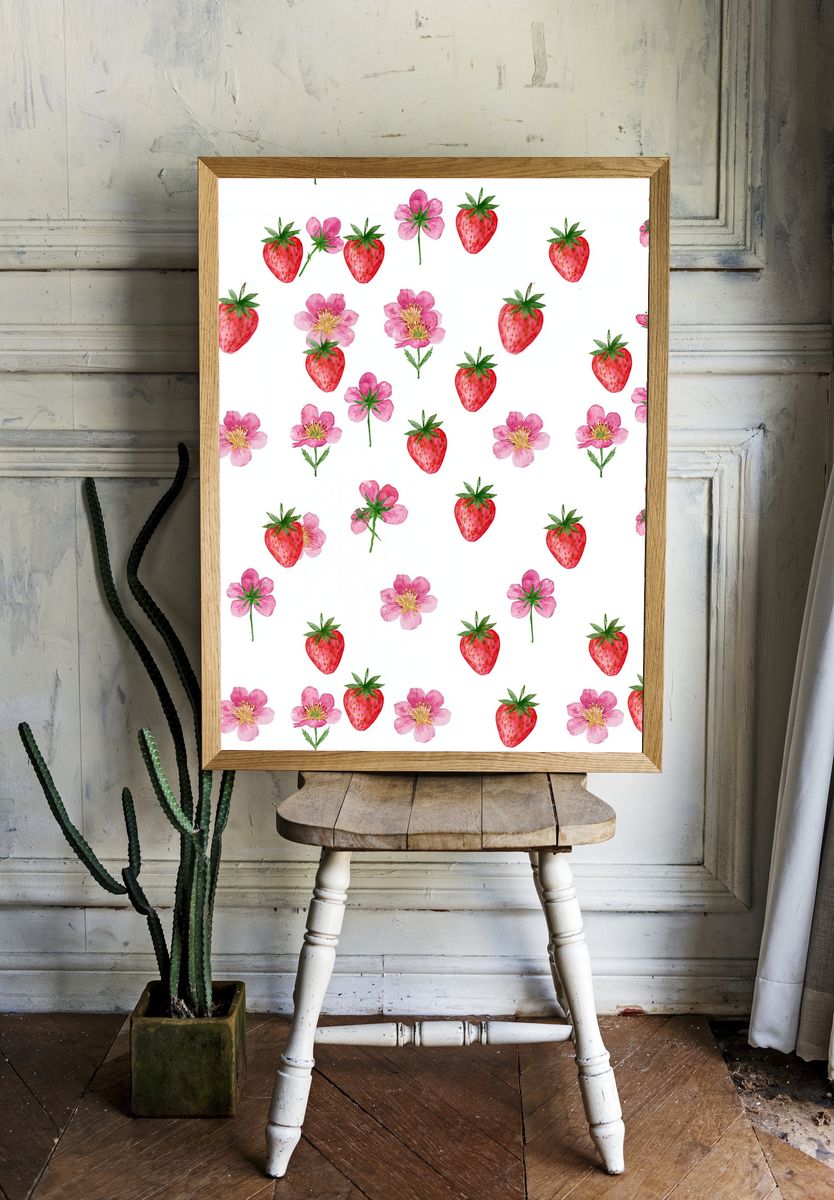 Strawberry Blossom Pattern Print. room preview