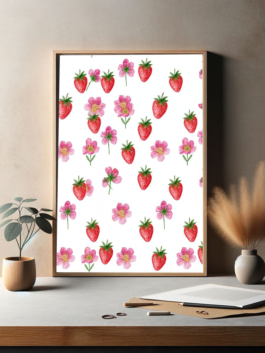 Strawberry Blossom Pattern Print. — room view 2