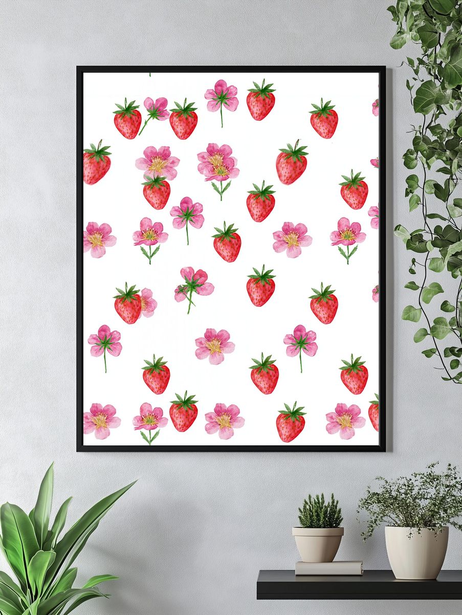 Strawberry Blossom Pattern Print. — room view 4