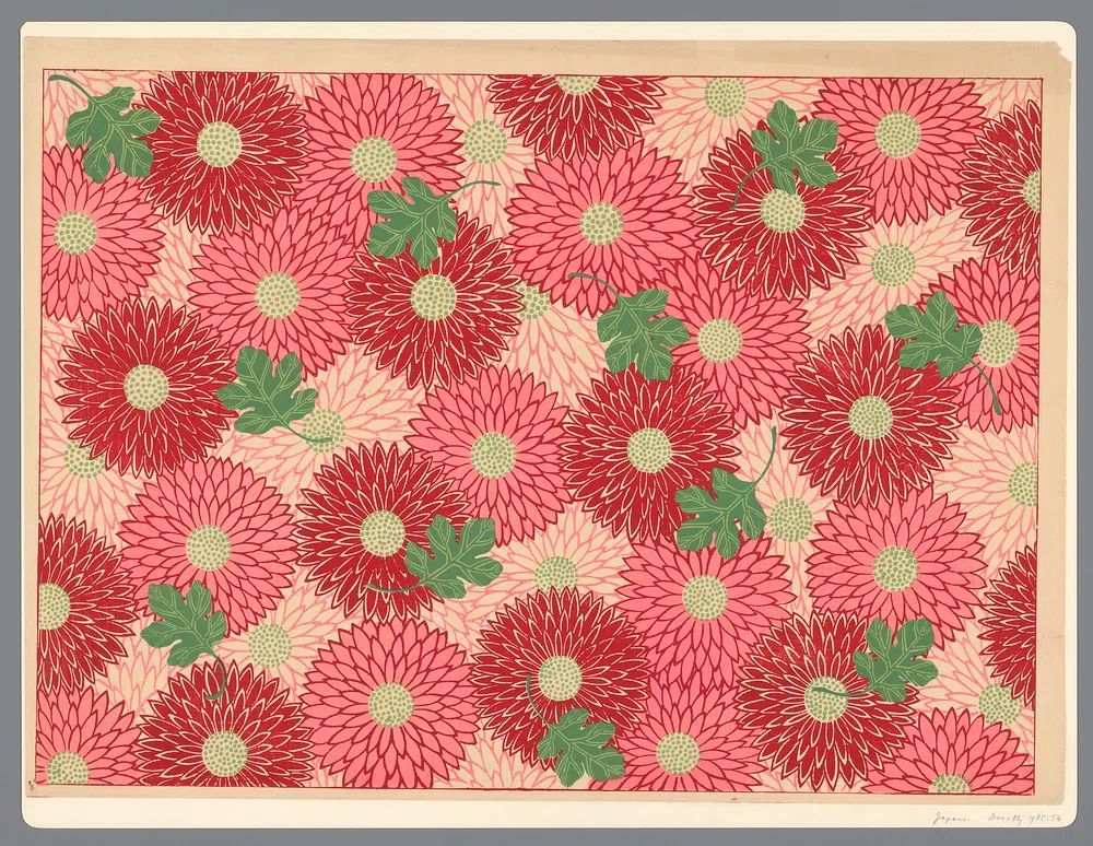 Blad met patroon van chrysanten. poster detail