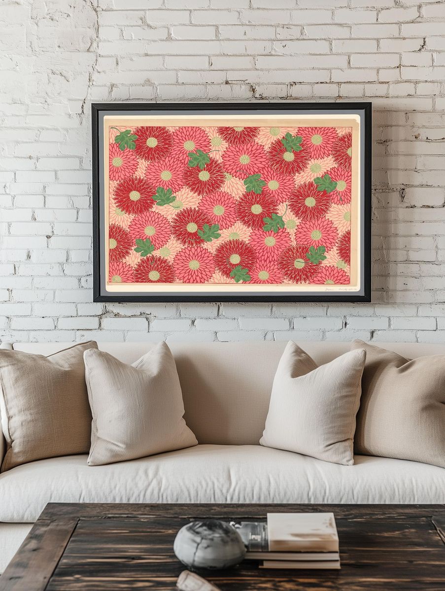 Blad met patroon van chrysanten. — room view 1