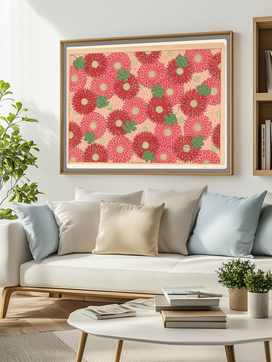 Blad met patroon van chrysanten. — room view 2