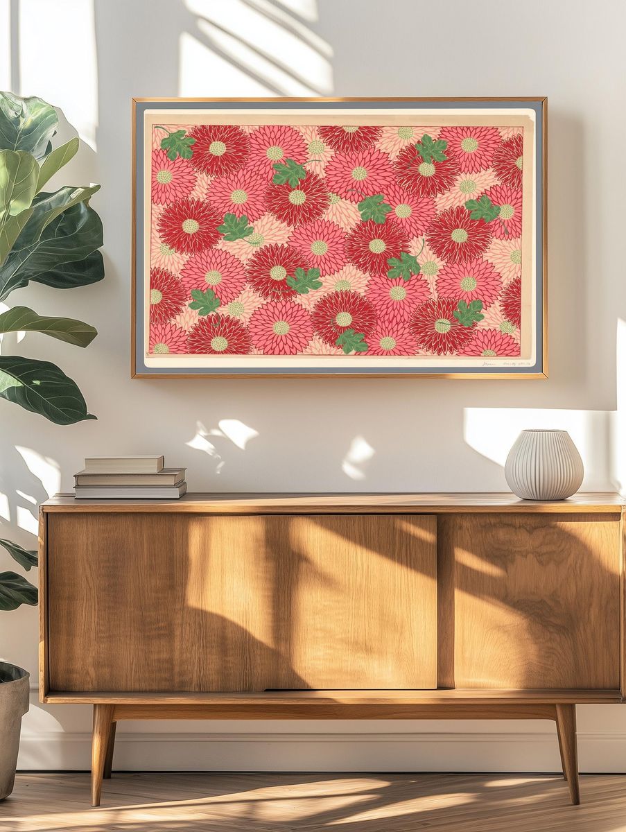 Blad met patroon van chrysanten. — room view 3