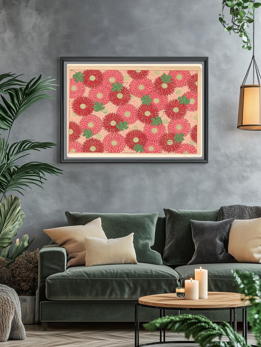 Blad met patroon van chrysanten. — room view 4