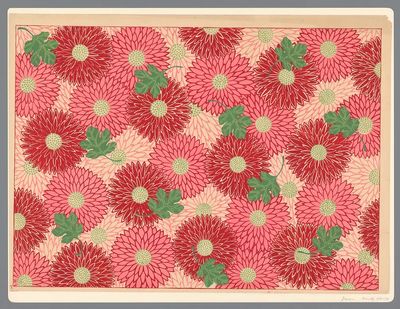 Blad met patroon van chrysanten. poster print