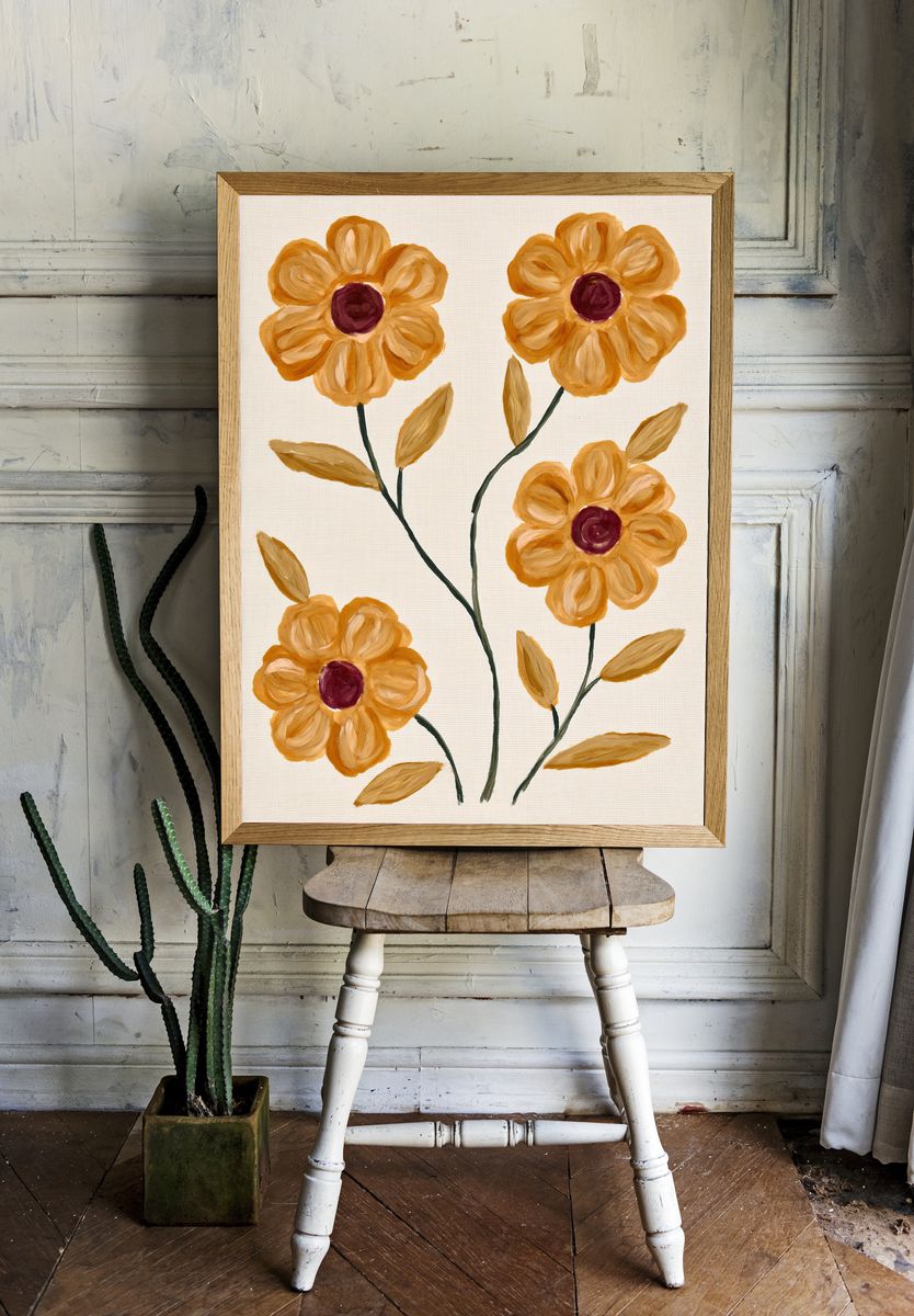 Golden Floral Botanical Print. — room view 1