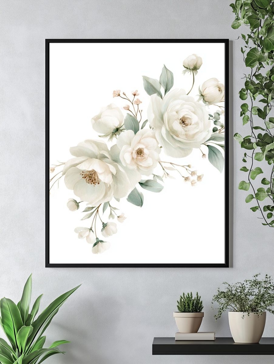White Floral Watercolor Poster. — room view 4