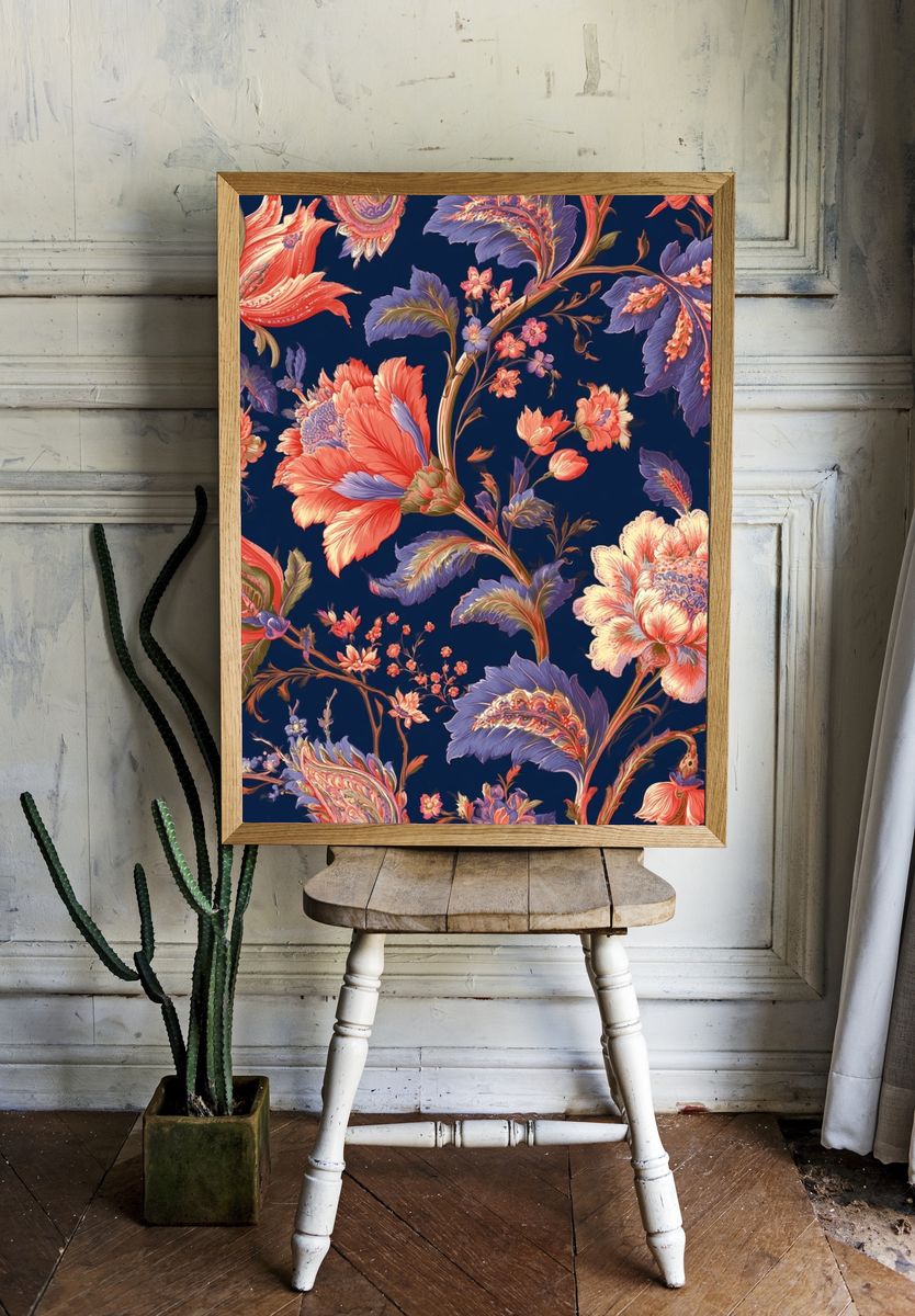 Floral Damask Botanical Print. room preview