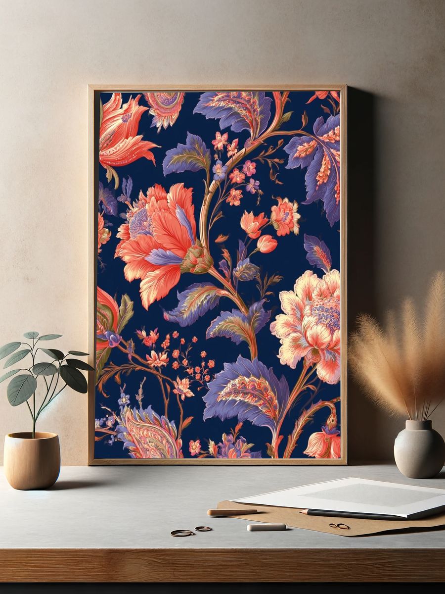 Floral Damask Botanical Print. — room view 2