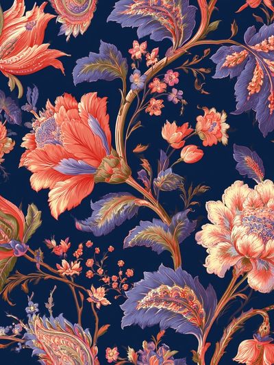 Floral Damask Botanical Print.