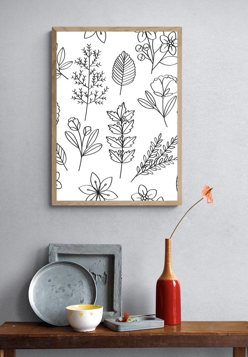 Seamless flower and leaves pattern. — room view 3