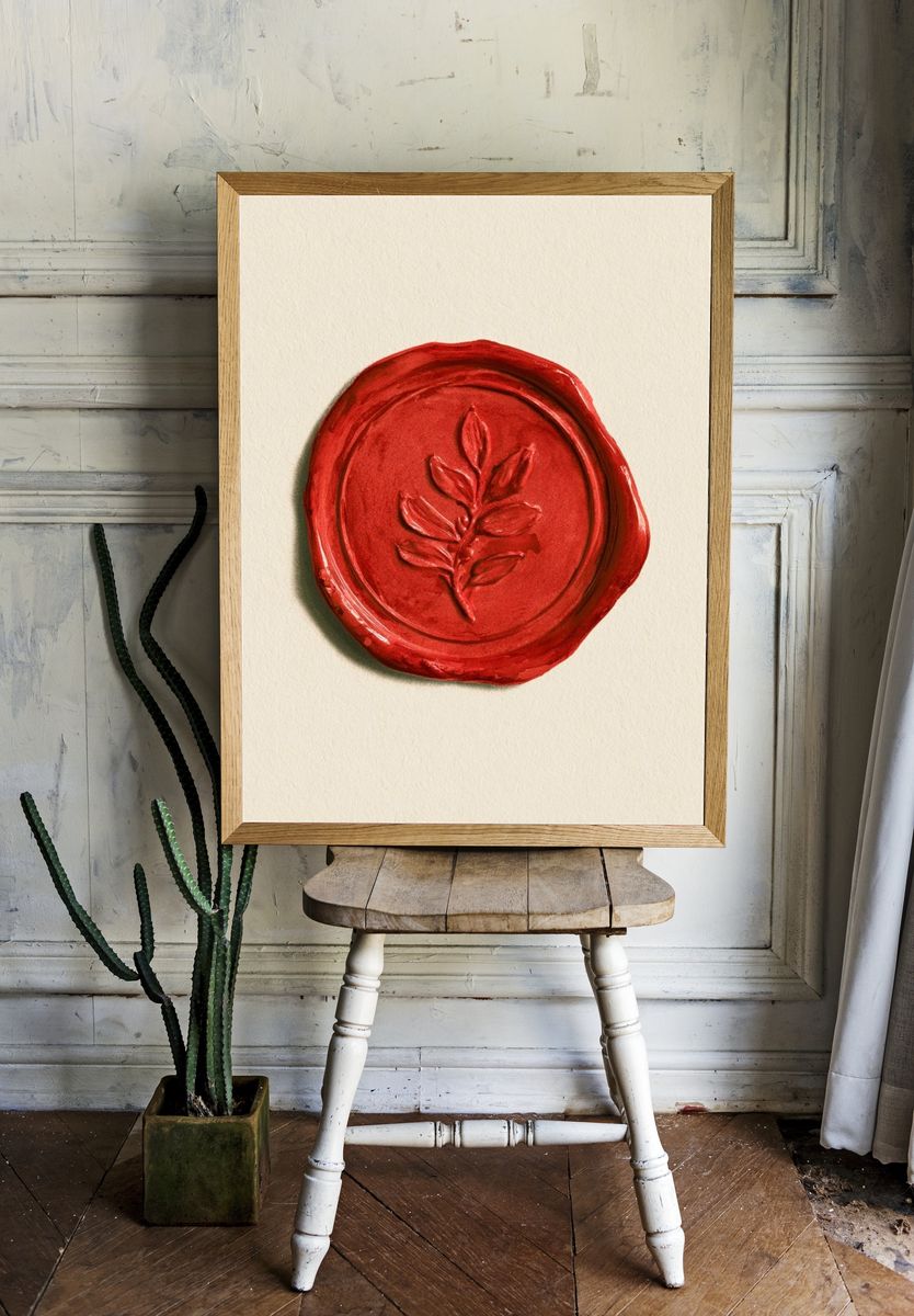 Red Wax Seal Botanical Print. room preview