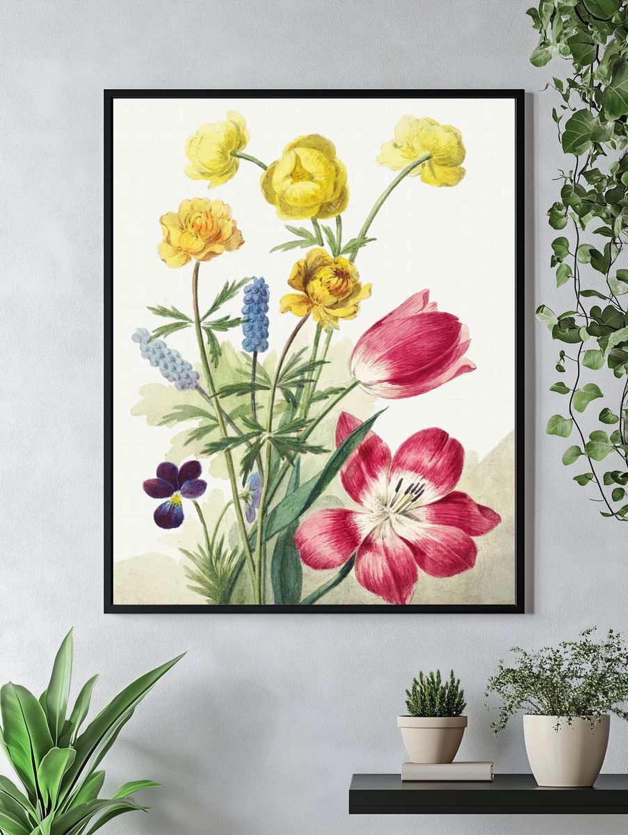 Boeket van tulpen, viooltjes, blauwe. — room view 4