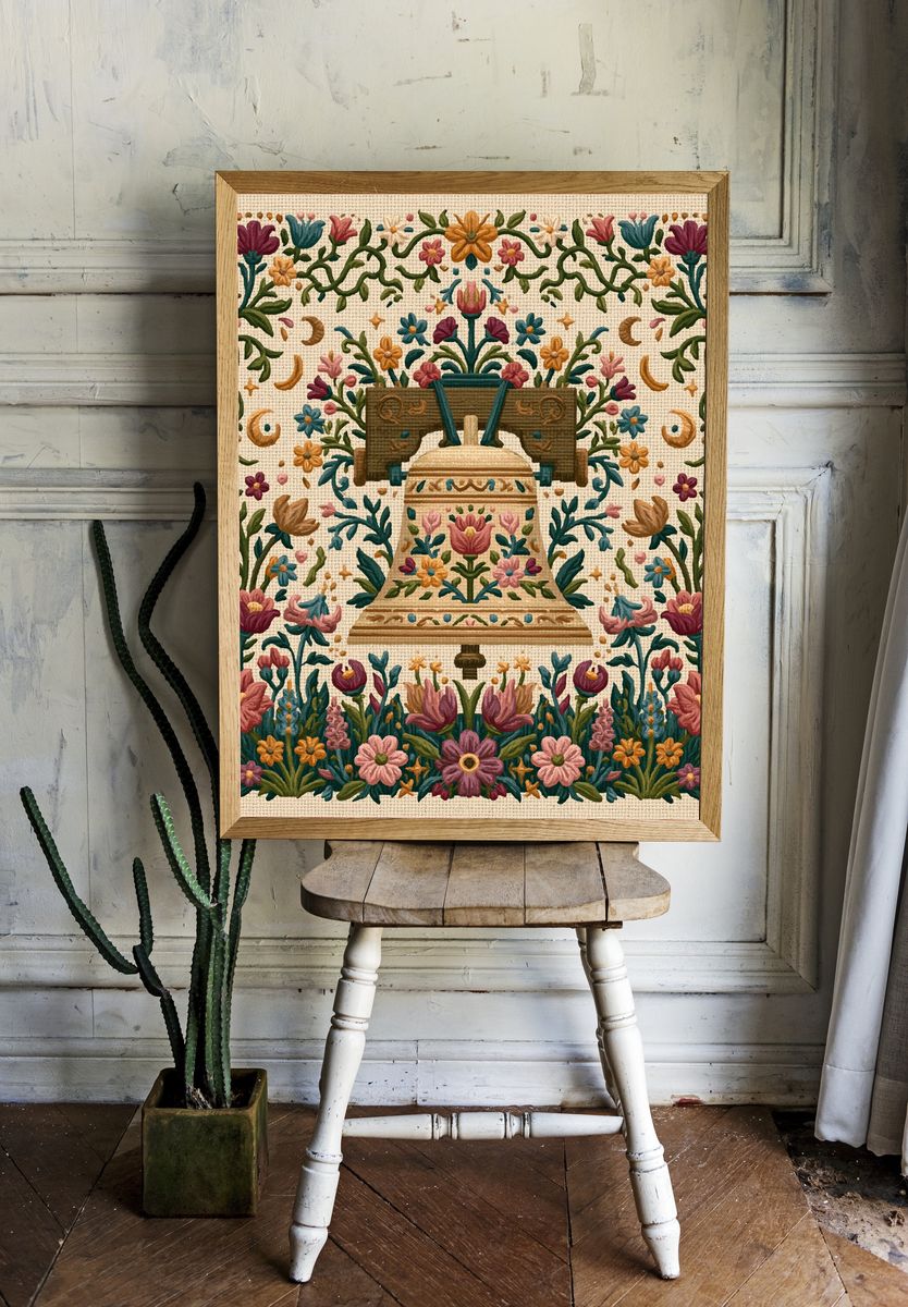 Floral Bell Embroidery Print. room preview