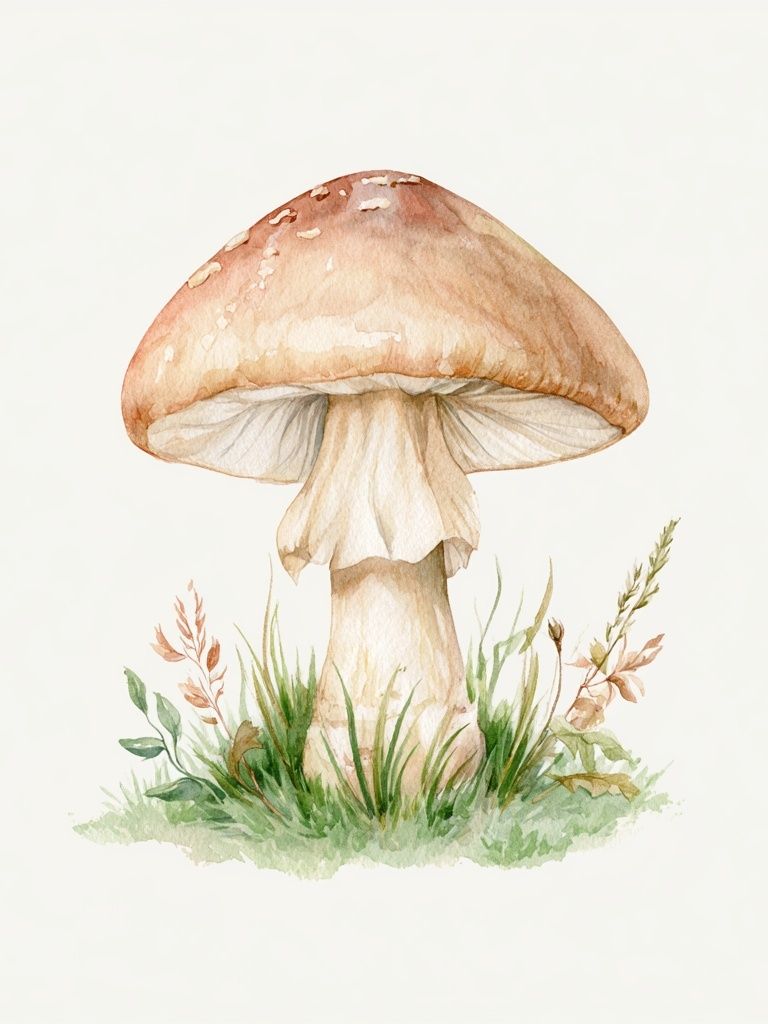 Watercolor Mushroom Botanical Print. poster detail