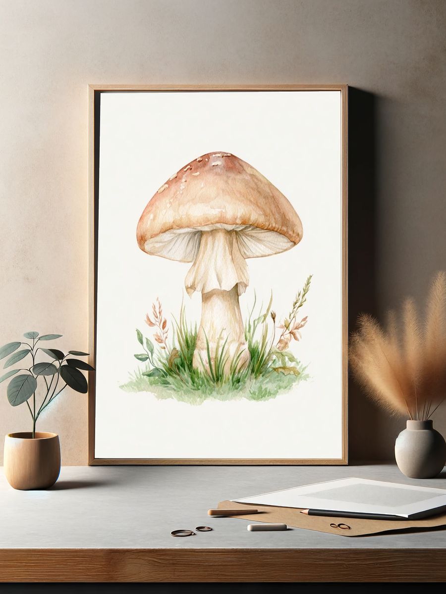 Watercolor Mushroom Botanical Print. — room view 2