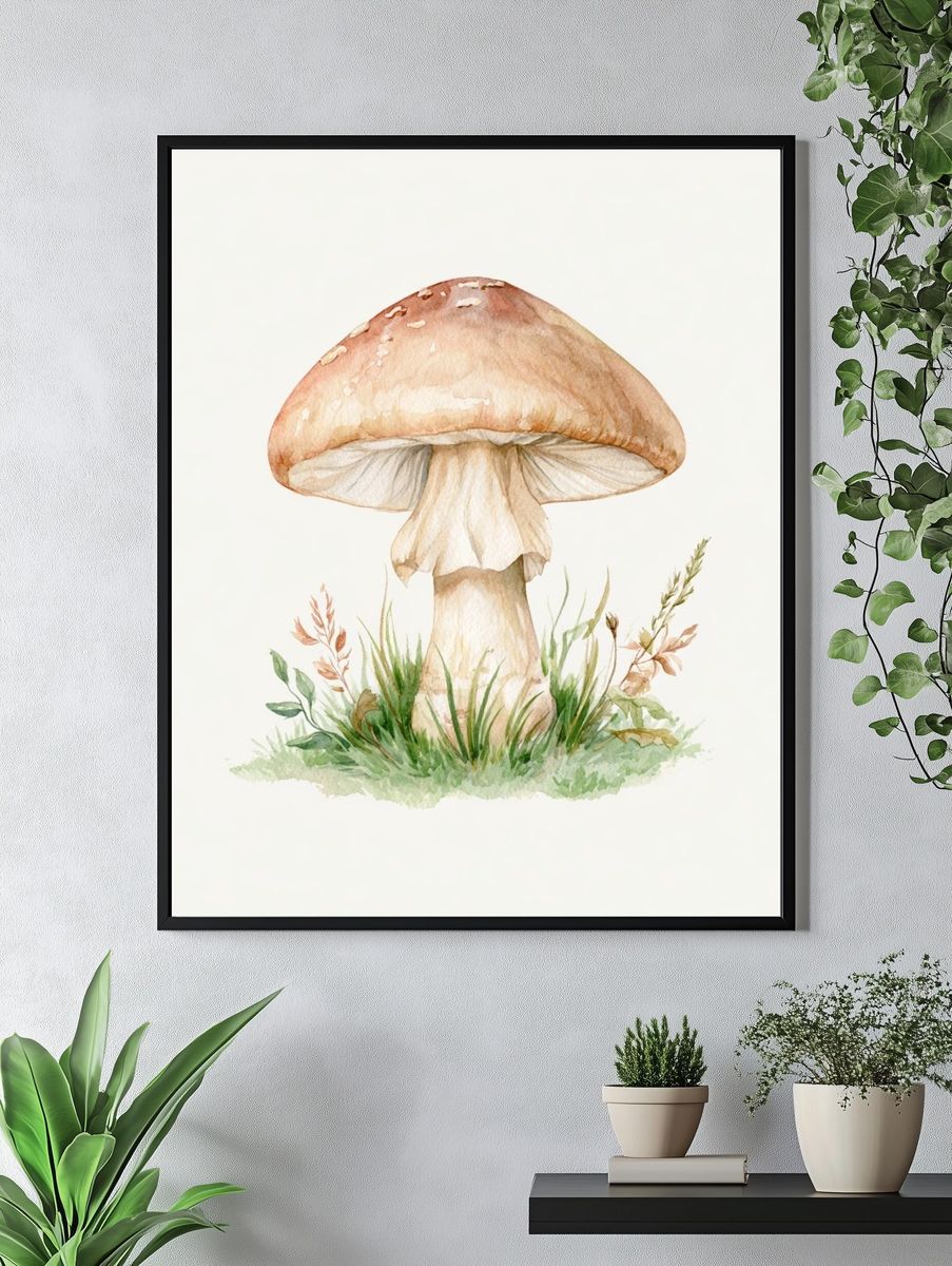 Watercolor Mushroom Botanical Print. — room view 4