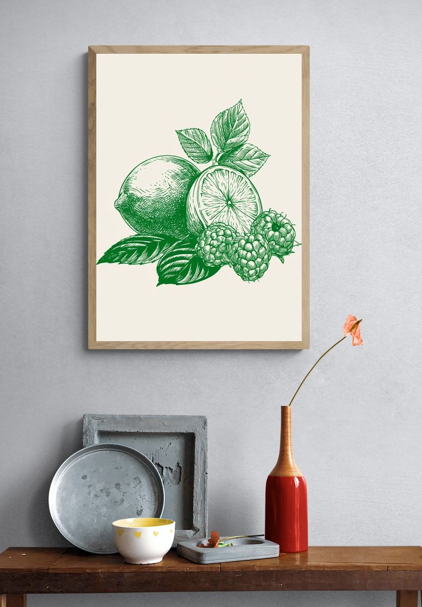Lemon and Berries Botanical Print. — room view 3
