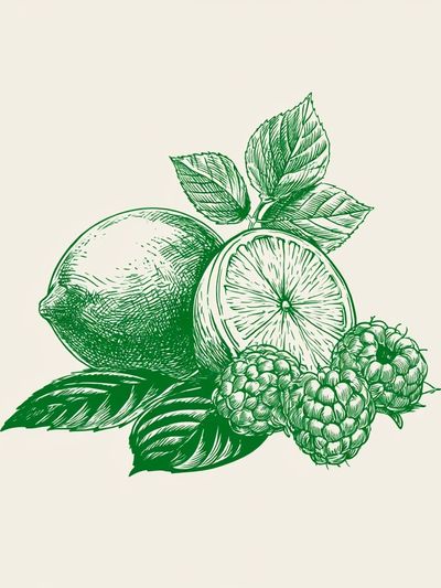 Lemon and Berries Botanical Print.