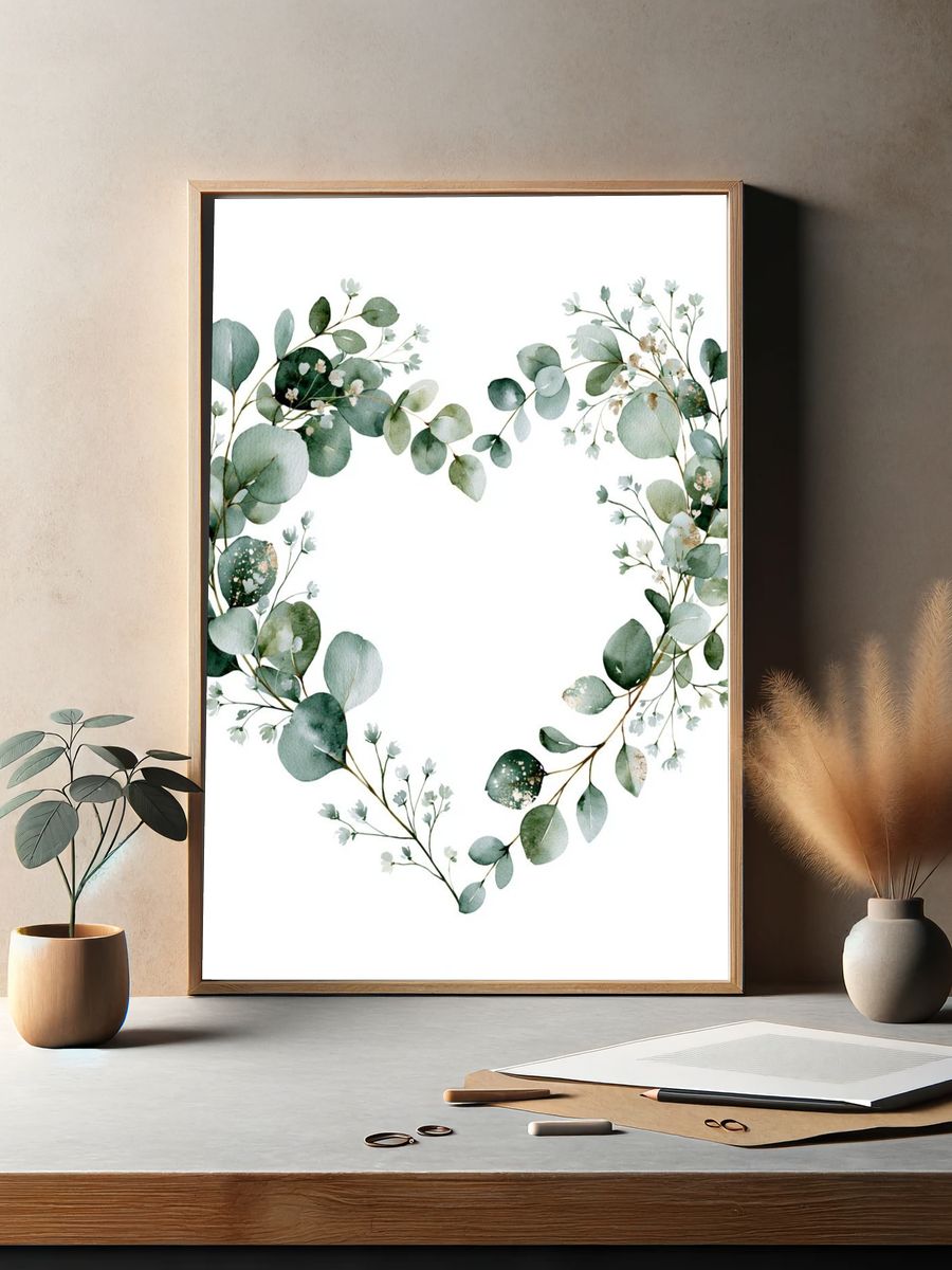 Eucalyptus Heart Botanical Print. — room view 2