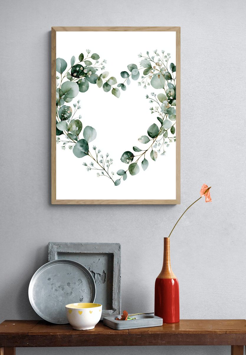 Eucalyptus Heart Botanical Print. — room view 3