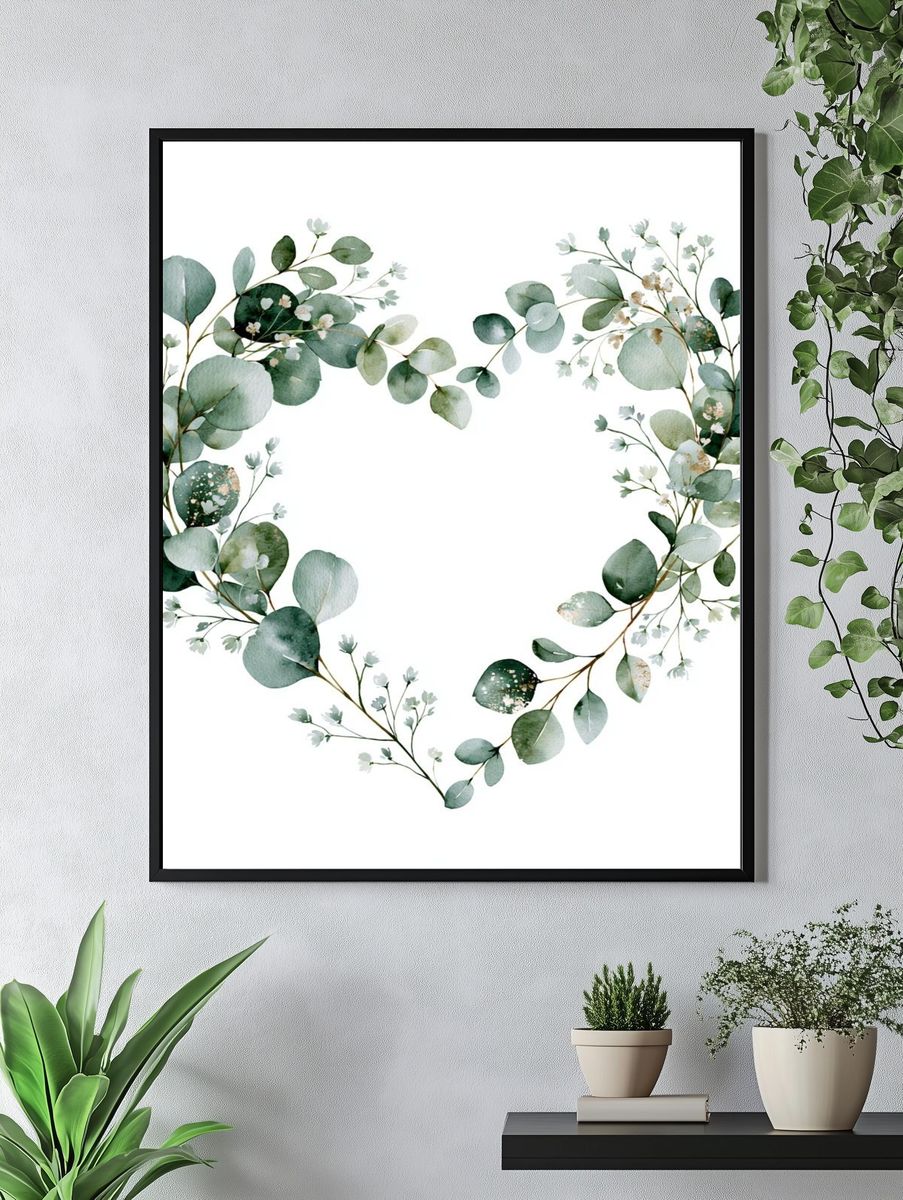 Eucalyptus Heart Botanical Print. — room view 4