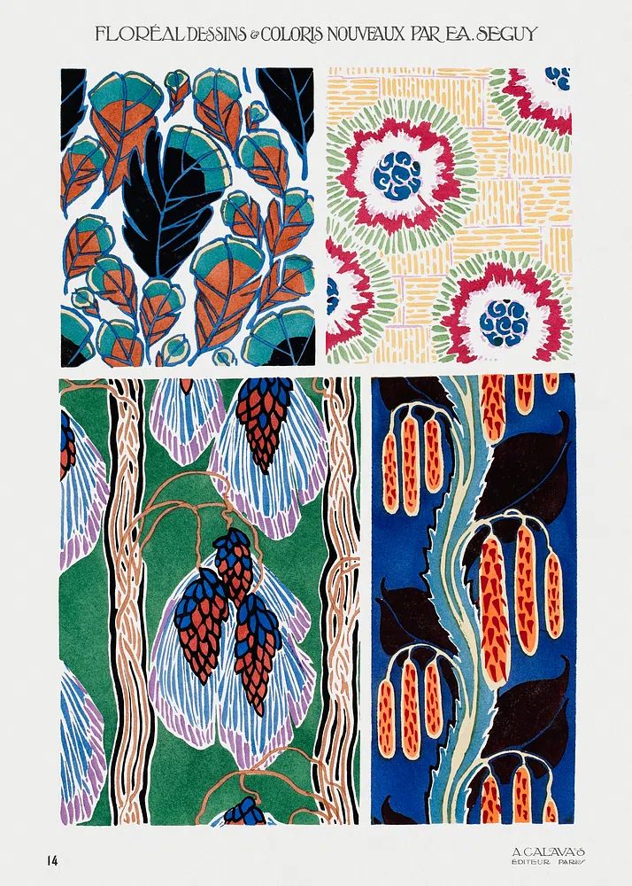 Colorful floral design, art nouveau. poster — botanical art