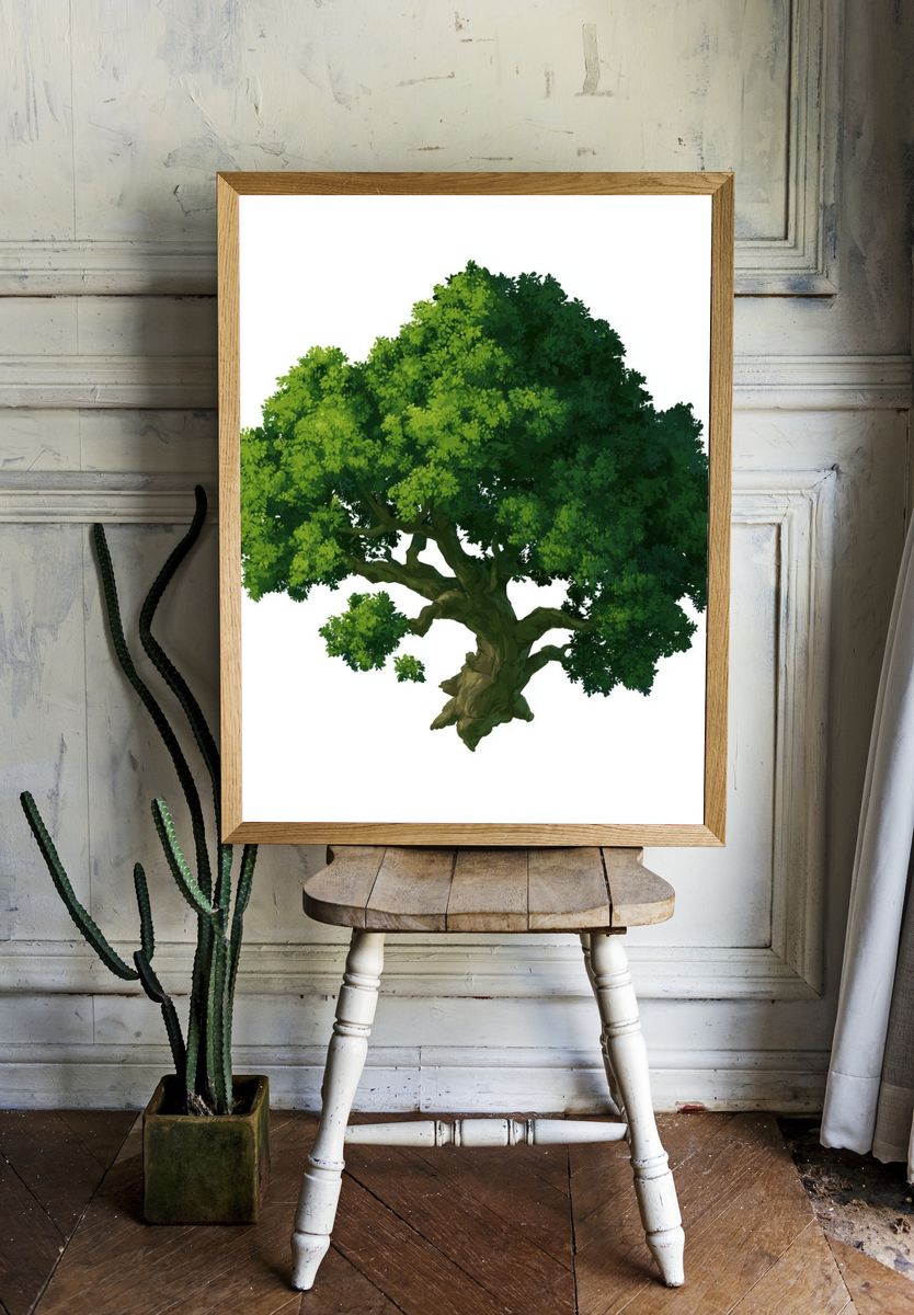 Lush Green Tree Illustration Poster. room preview